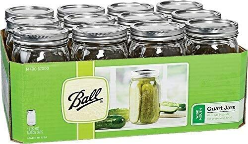12 mason jars, 1 qt wide mouth