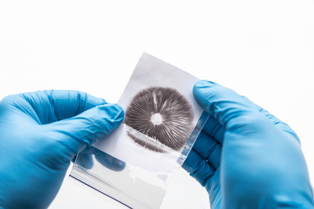 spore print in hands